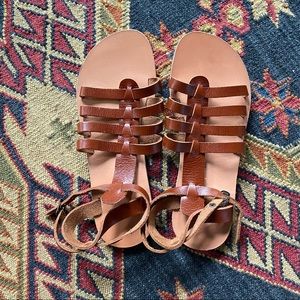Brand New - zero drop genuine leather brown Greek gladiator sandals